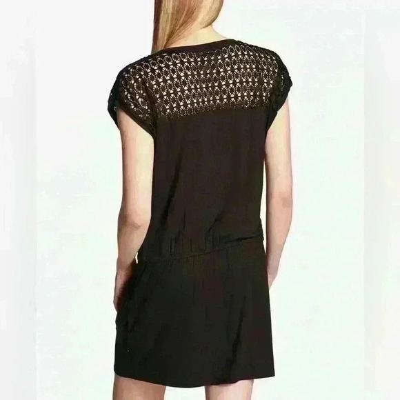 Calvin Klein Crochet Beach Coverup Casual Dress Black Drawstring 2 Pockets Sz XL - Picture 3 of 12
